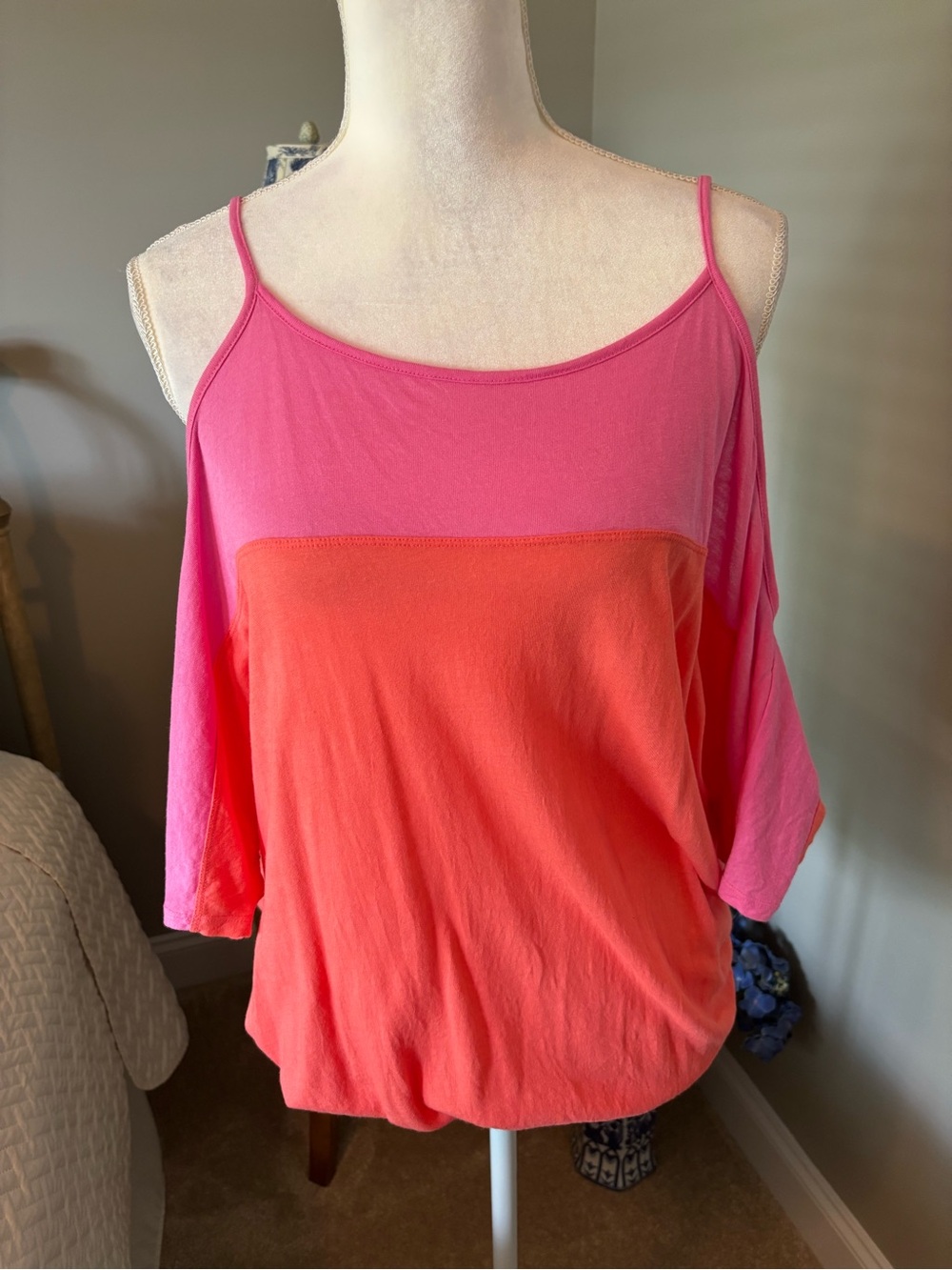 Victoria's Secret Pink & Coral Cold-Shoulder Spaghetti Strap Top